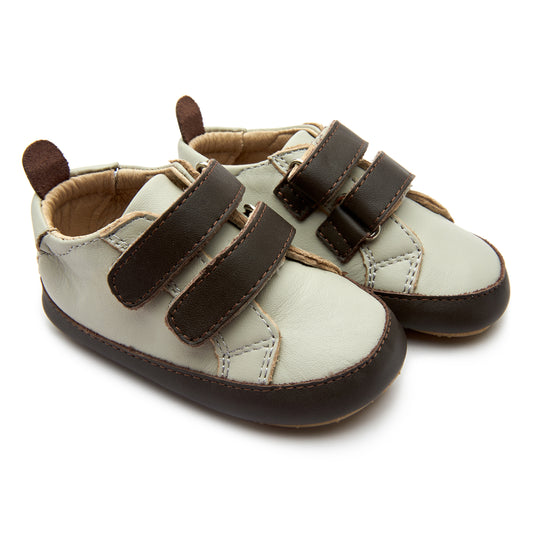 Old Soles 0022R Eazy Markert baby leather shoe in Gris and Brown with classic detail