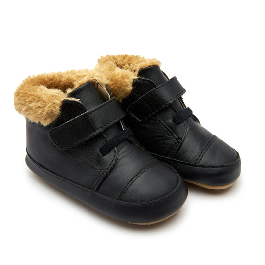Old Soles 0040R Mountain Bub baby leather shoe in Black with classic detail
