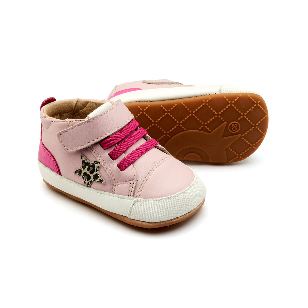 Old Soles 0085RT Platinum Bub kids leather sneaker in Chalk Pink, Kat, and Candy with star detail