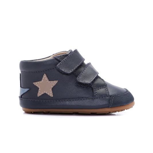 Old Soles 0116RT Bopstar baby leather shoe in Navy, Indigo and Taupe with classic detail