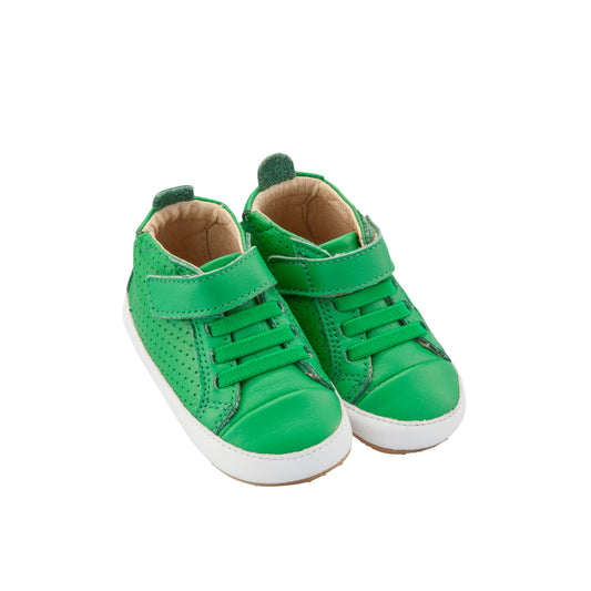 Old Soles 074R Cheer Bambini baby leather shoe in Green and Snow with classic detail