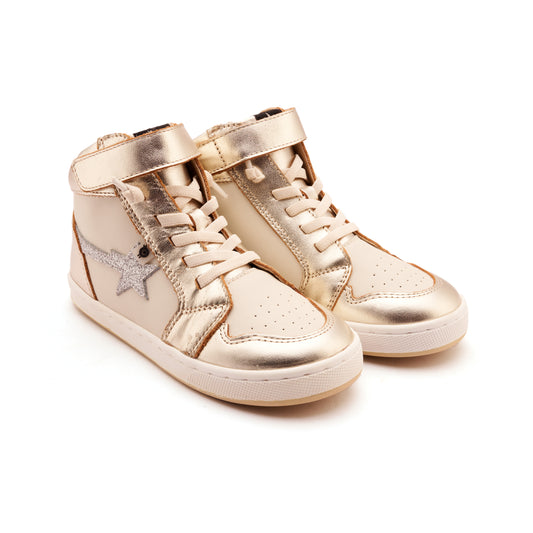 Old Soles 1007 Team-Star kids leather shoe in Sporco Gold and Glam Argent