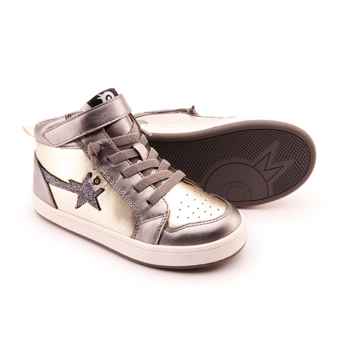 Old Soles 1007 Team-Star kids leather shoe in Titanium Glam Gunmetal Rich Silver and White Grey Sole