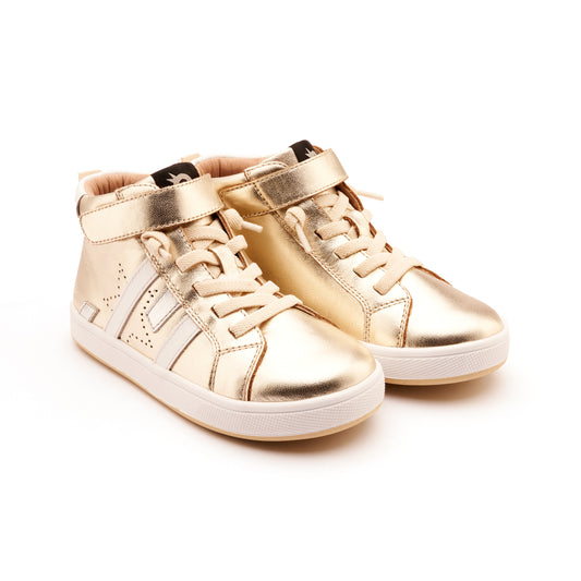 Old Soles 1035 Challenger kids leather shoe in Gold, Snow, and Silver with classic detail
