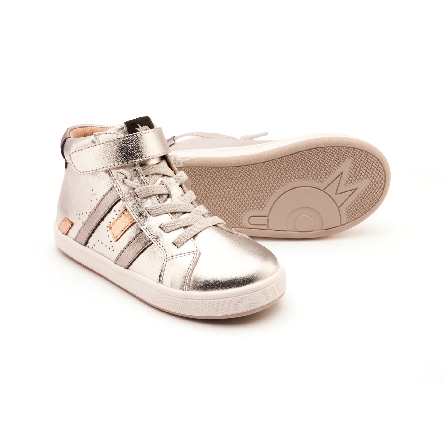 Old Soles 1035 Challenger kids leather shoe in Silver, Rich Silver, and Copper with classic detail