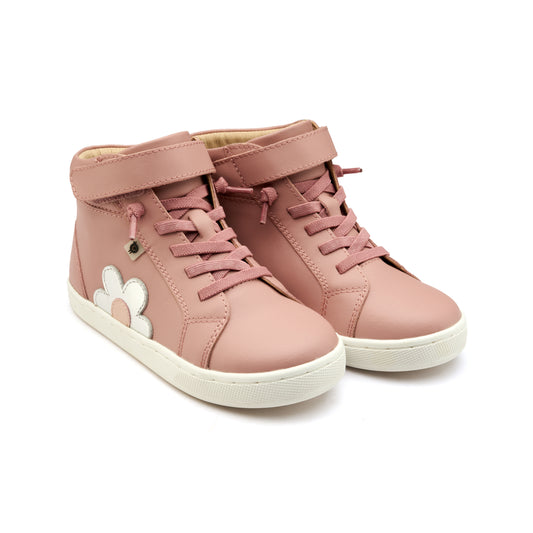Old Soles 1064 Sole Base Flower kids leather shoe in Kiss and Silver and Powder Pink with floral detail