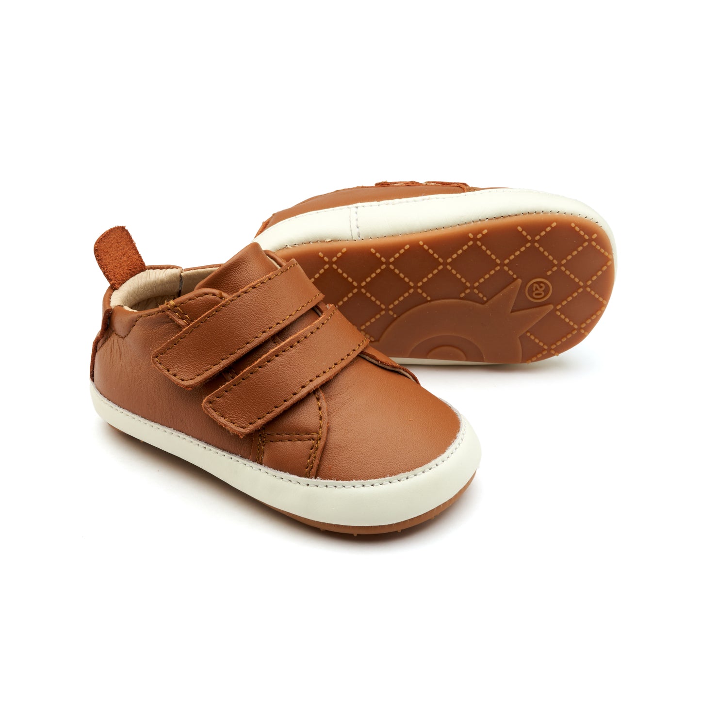 Old Soles 113R Bambini Markert baby leather shoe in Tan and White with classic detail