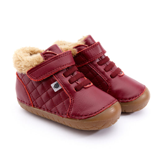 Old Soles 4070 Flake Quilt kids leather shoe in Burgundy with classic detail