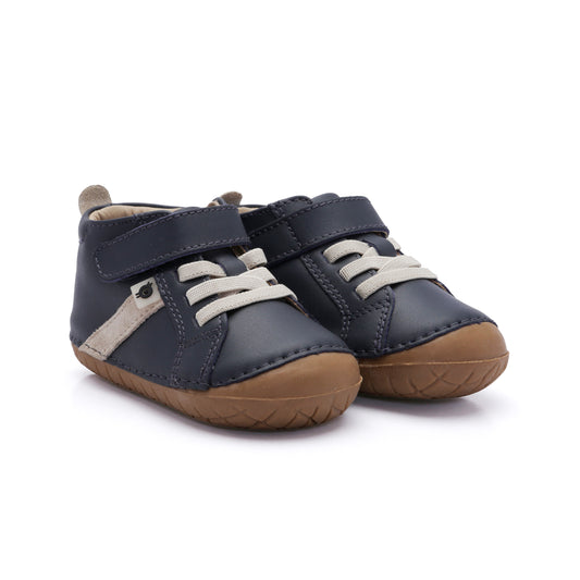 Old Soles 4129 Roadway Pave kids leather shoe in Navy and Sand Suede with pave detail