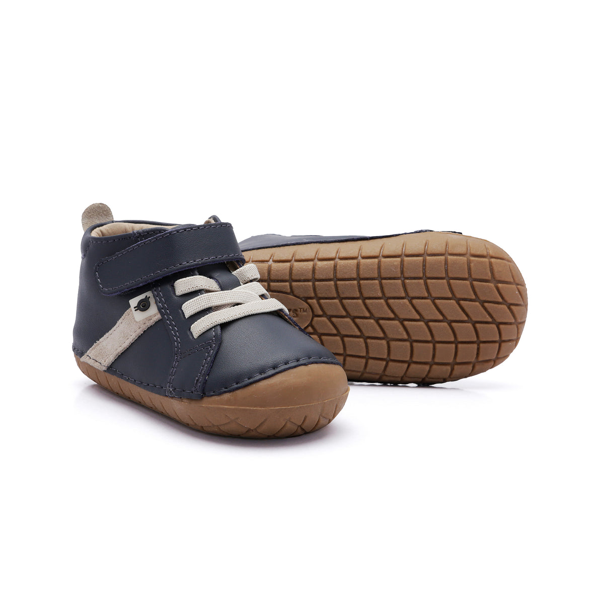 Old Soles 4129 Roadway Pave kids leather shoe in Navy and Sand Suede with pave detail