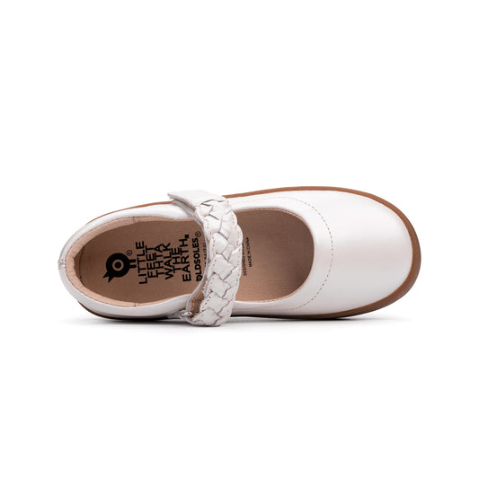 Old Soles 5075 Miss Plat kids leather flat in Nacardo Blanco with ballet detail