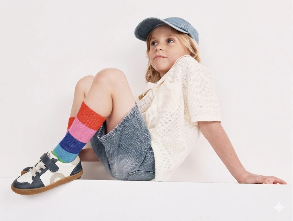 Old Soles 6501 Popcorn Barewalk kids leather barefoot shoe in Navy with barefoot design