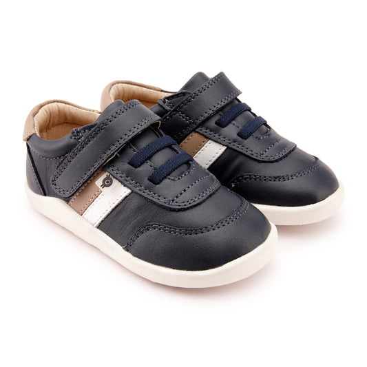 Old Soles 8013 Play Ground kids leather sneaker in Navy, Taupe, and Snow with classic detail