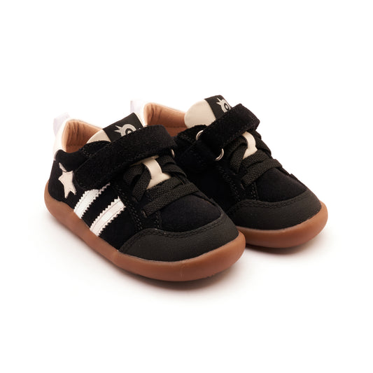 Old Soles 8072 Wos Ground kids leather shoe in Black Suede and Snow and Sporco with rubber sole detail