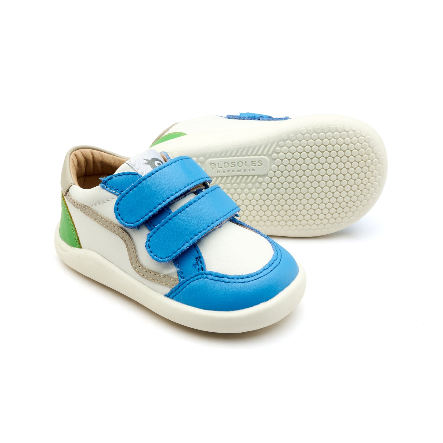 Old Soles 8086 Field Ground kids leather sneaker in Malibu and Snow with rubber sole detail