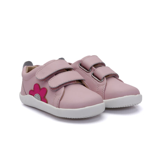 Old Soles 8106 Garden Ground kids leather shoe in Chalk Pink and Fuchsia Foli and Glam Argent with floral detail