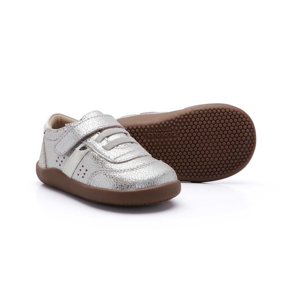 Old Soles 8122 Stylin Ground kids leather sneaker in Silver Crackle and White with classic detail