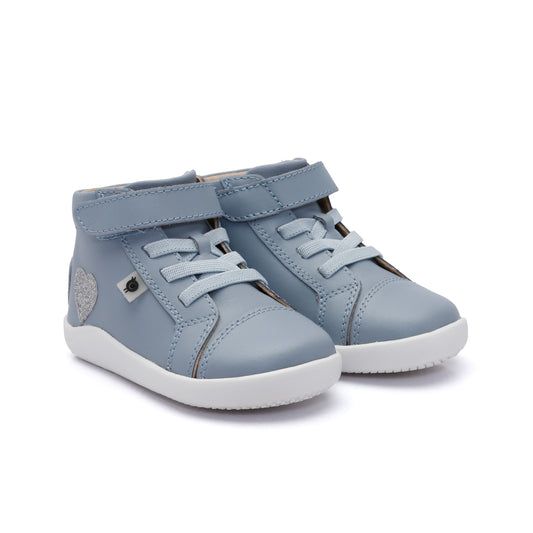 Old Soles 8126 Love Ground kids leather sneaker in Dusty Blue with classic detail