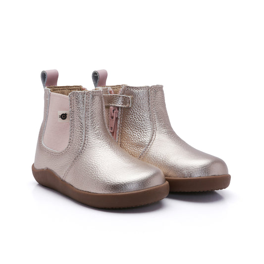 Old Soles 8128 Boost Boot kids leather boot in Metal Lychee and Chalk Pink with classic detail