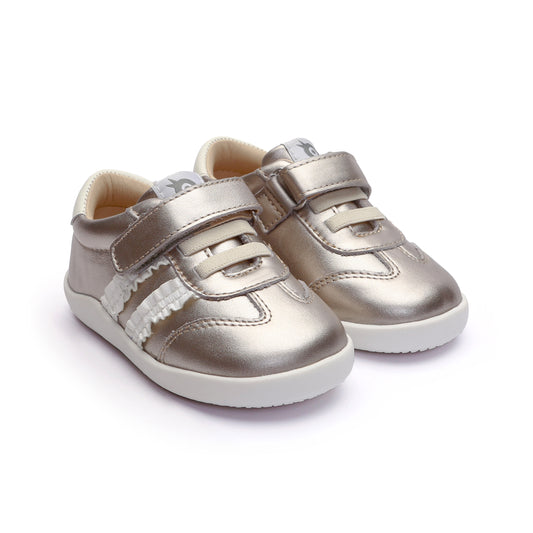 Old Soles 8129 Bee Ground kids leather sneaker in Millet Gold with classic detail