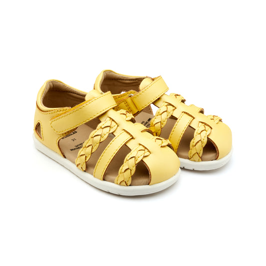 Old Soles 9510 Seascape kids leather sandal in Lemon and Snow with open toe detail