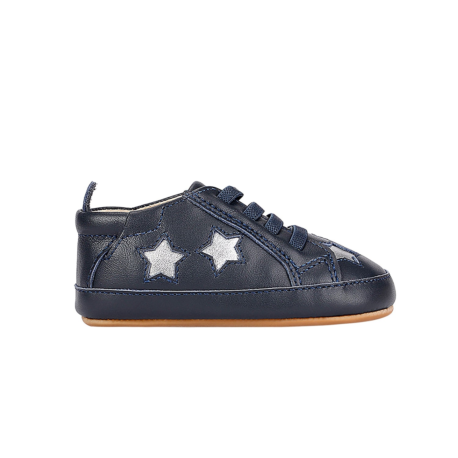 Old Soles 0024R Starey Bambini baby leather shoe in Navy and Gris with star detail