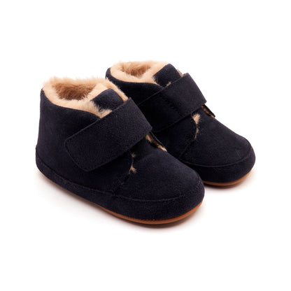 Old Soles 0044R Shloofy baby leather shoe in Navy Suede with soft sole detail