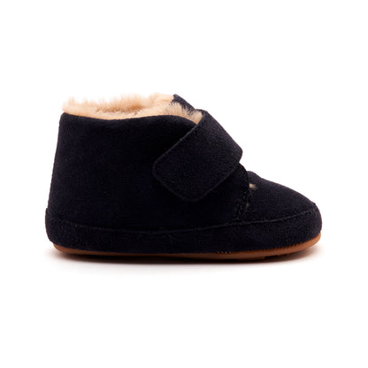 Old Soles 0044R Shloofy baby leather shoe in Navy Suede with soft sole detail