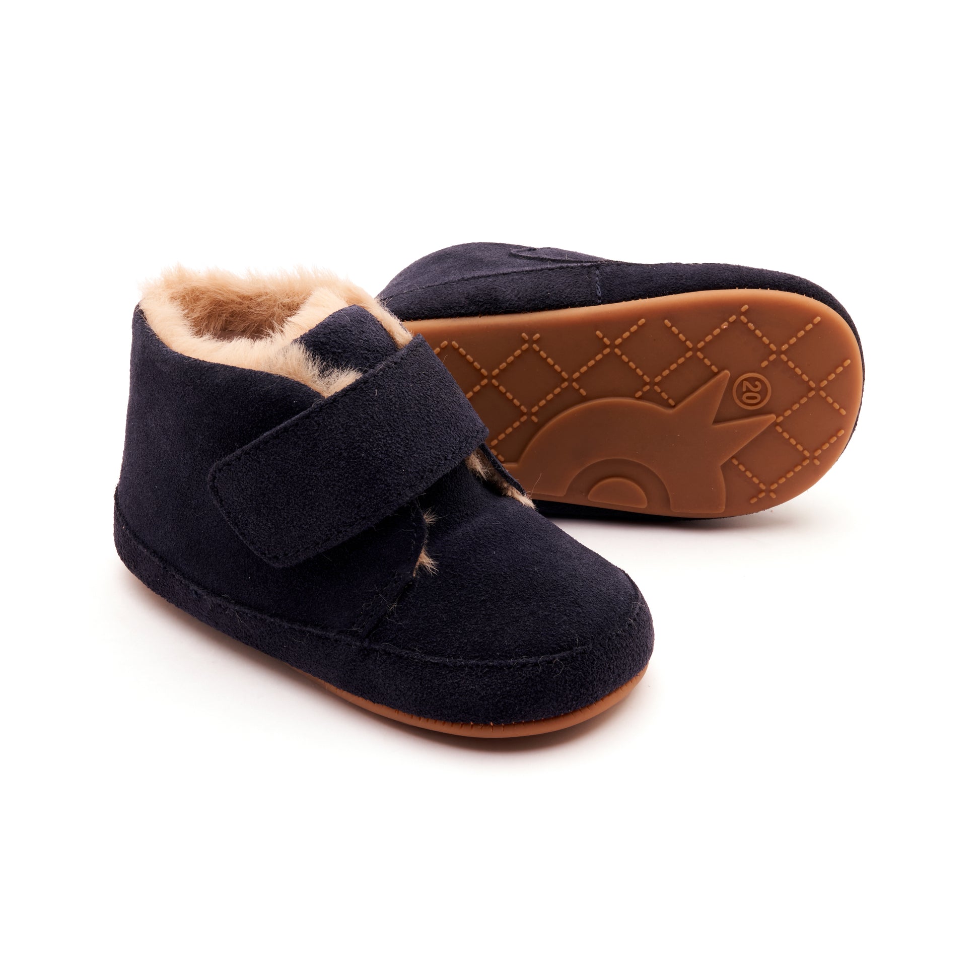 Old Soles 0044R Shloofy baby leather shoe in Navy Suede with soft sole detail