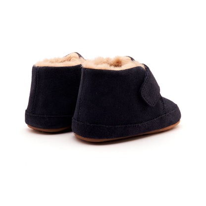 Old Soles 0044R Shloofy baby leather shoe in Navy Suede with soft sole detail