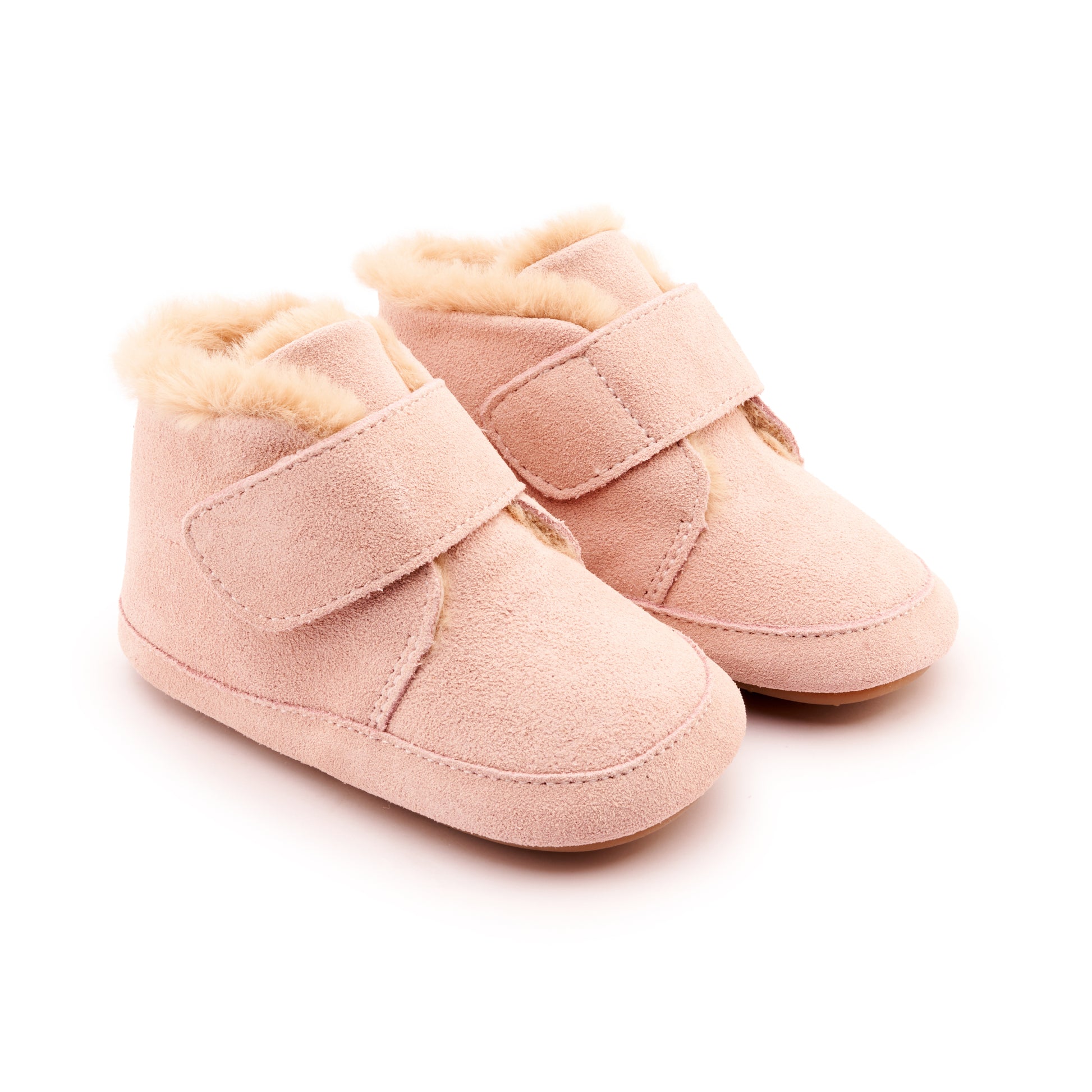 Old Soles 0044R Shloofy baby leather shoe in Powder Pink Suede with soft sole detail