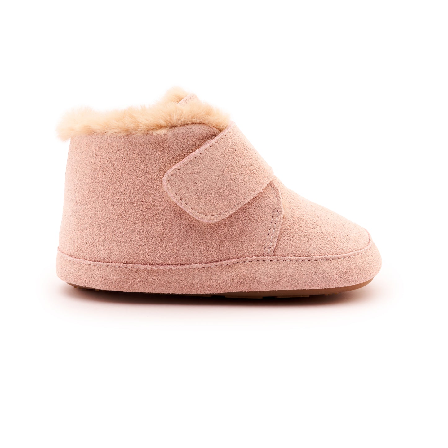 Old Soles 0044R Shloofy baby leather shoe in Powder Pink Suede with soft sole detail