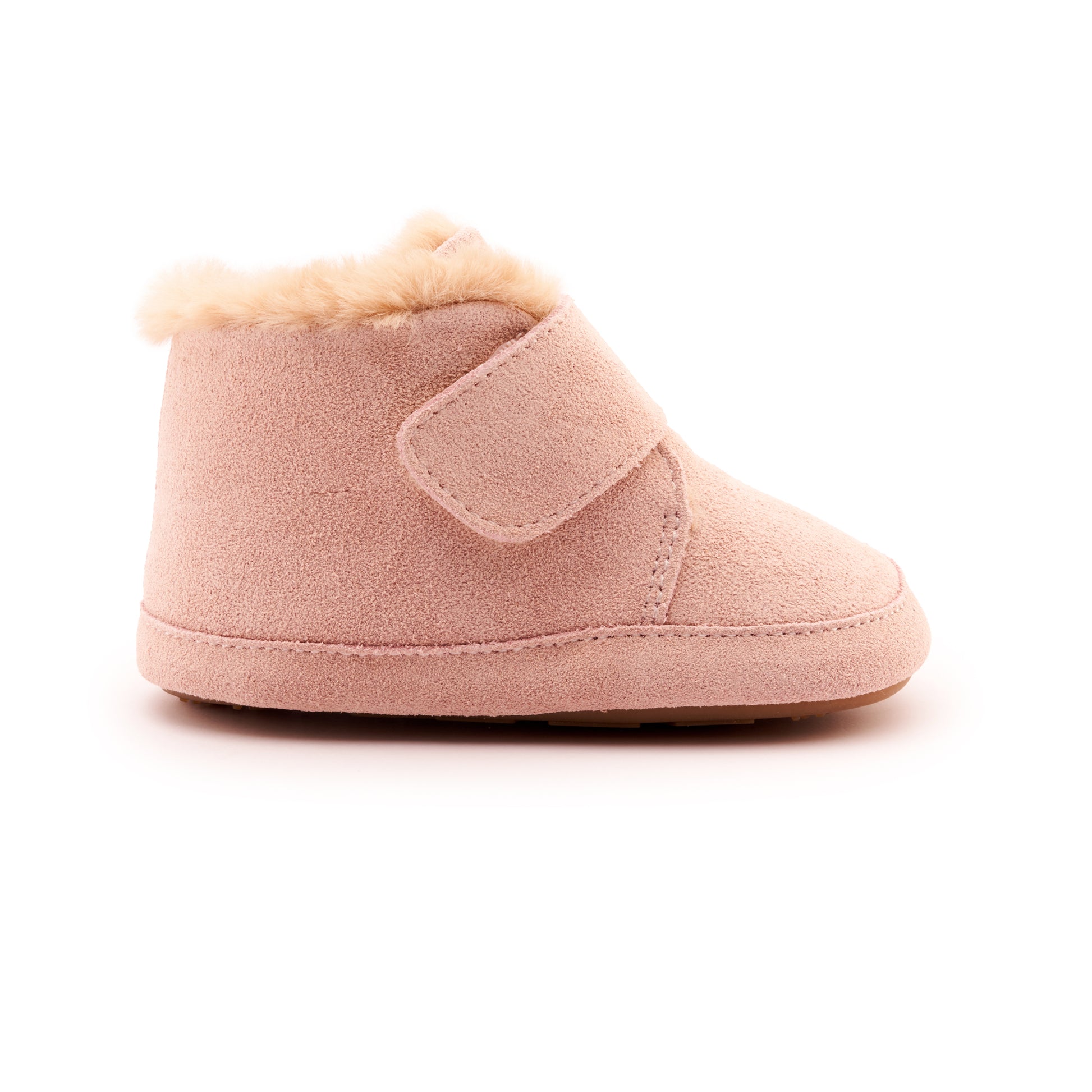 Old Soles 0044R Shloofy baby leather shoe in Powder Pink Suede with soft sole detail