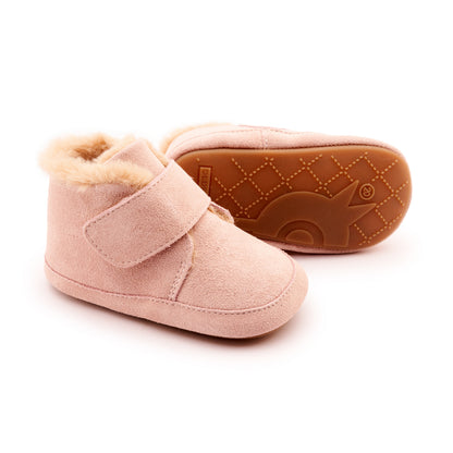 Old Soles 0044R Shloofy baby leather shoe in Powder Pink and Suede with soft sole detail