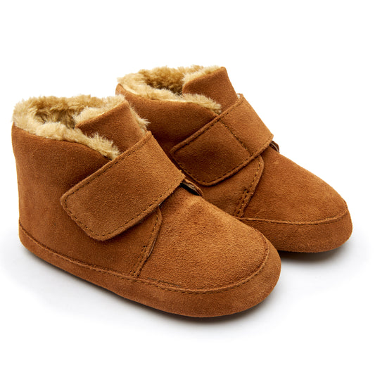 Old Soles 0044R Shloofy baby leather shoe in Natural Suede with soft sole detail