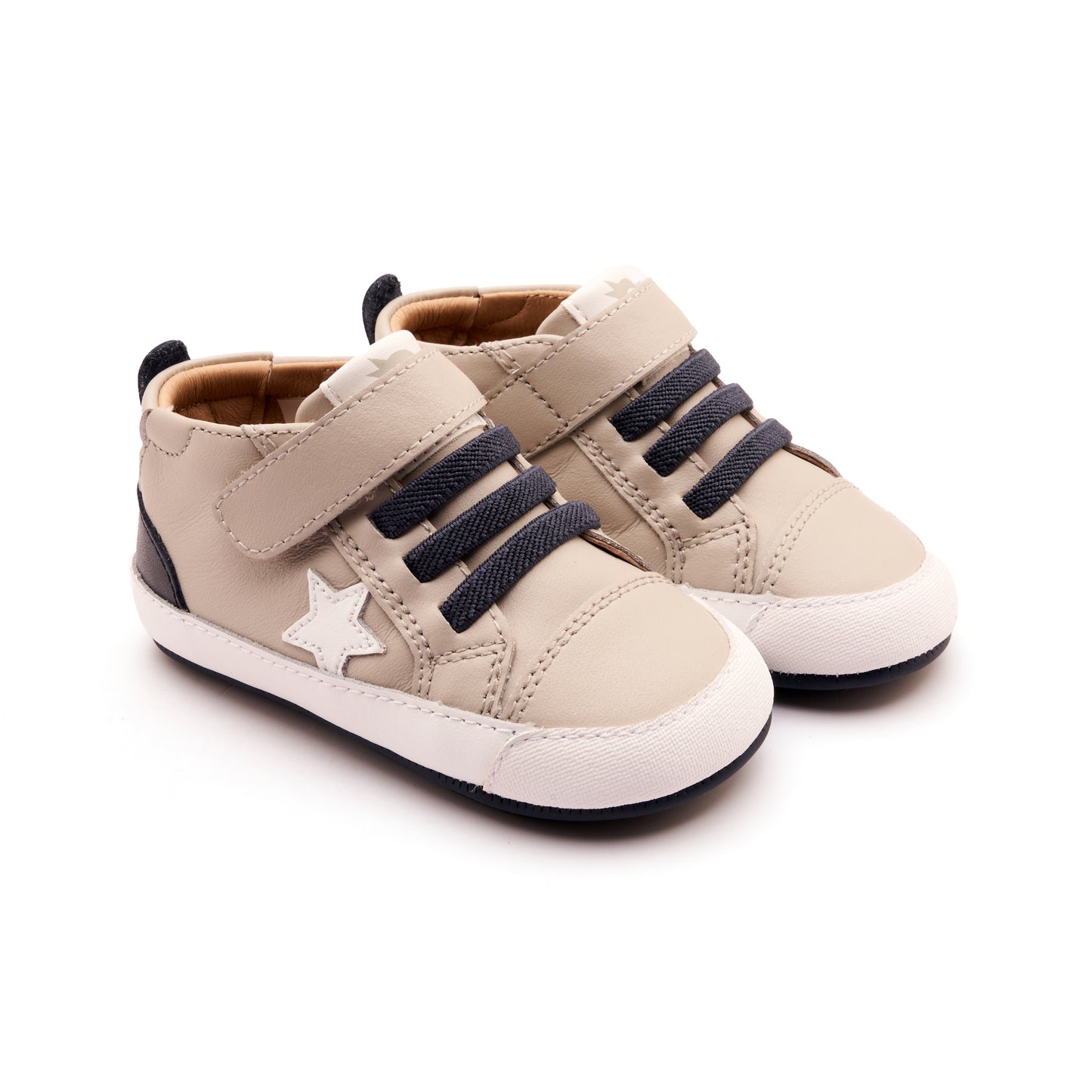Old Soles 0085RT Platinum Bub kids leather sneaker in Snow, Navy, and Navy with star detail