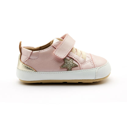 Old Soles 0085RT Platinum Bub kids leather sneaker in Nacardo Dalia, Gold, Glam Gold, and Gold Sole with star detail