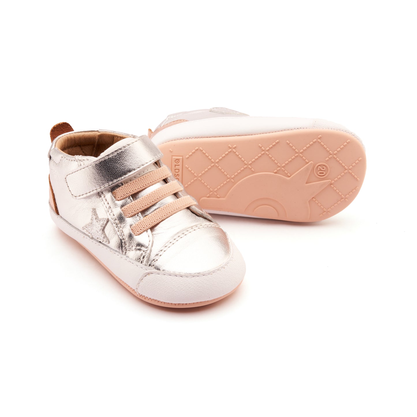 Old Soles 0085RT Platinum Bub kids leather sneaker in Silver, Copper, and Glam Argent with star detail