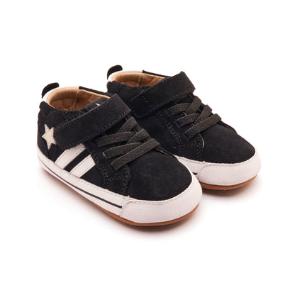 Old Soles 0094RT Spruce Bub baby leather shoe in Black Suede, Snow, and Sporco with classic detail