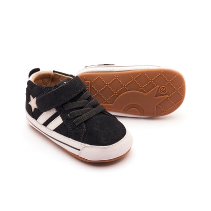 Old Soles 0094RT Spruce Bub baby leather shoe in Black Suede, Snow, and Sporco with classic detail