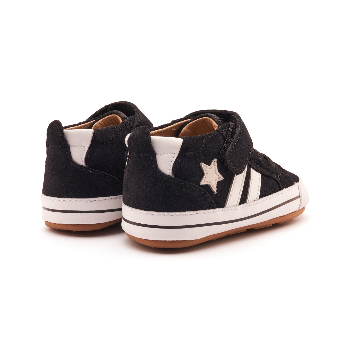 Old Soles 0094RT Spruce Bub baby leather shoe in Black Suede, Snow, and Sporco with classic detail