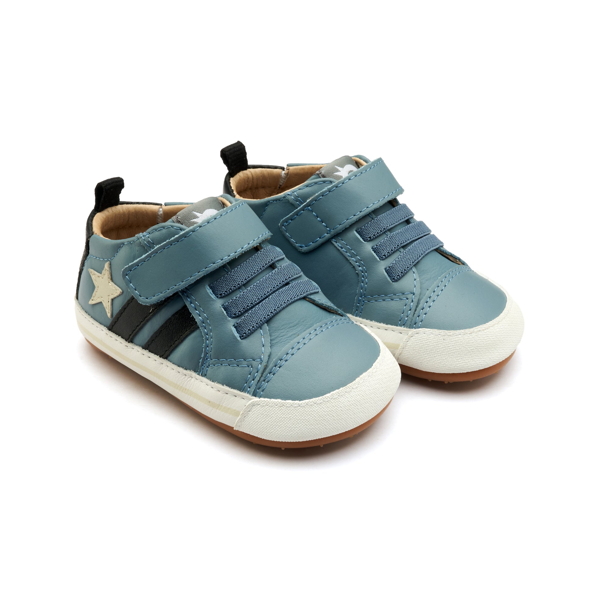 Old Soles 0098RT Wos Baby baby leather shoe in Indigo, Black, and White with sporty detail