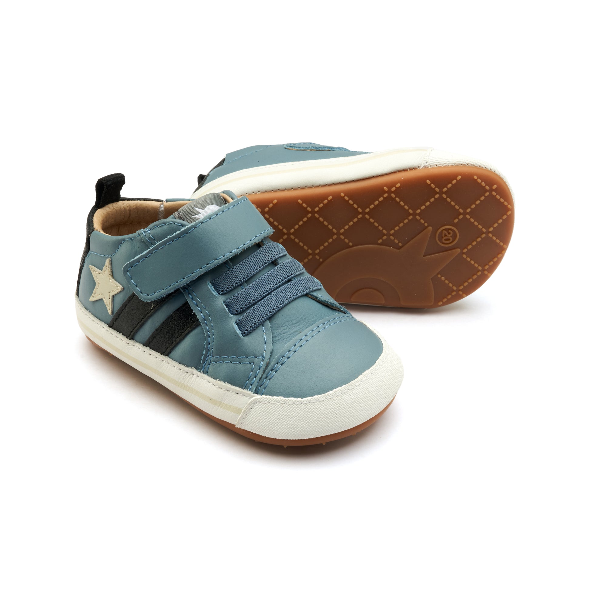 Old Soles 0098RT Wos Baby baby leather shoe in Indigo, Black, and White with sporty detail