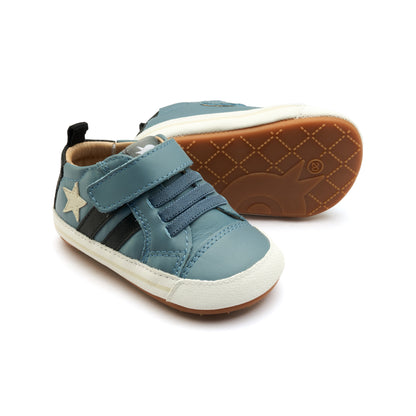 Old Soles 0098RT Wos Baby baby leather shoe in Indigo, Black, and White with sporty detail