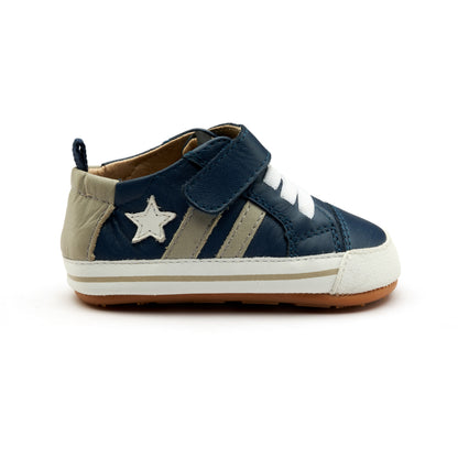 Old Soles 0098RT Wos Baby baby leather shoe in Denim, Gris, and Snow with sporty detail