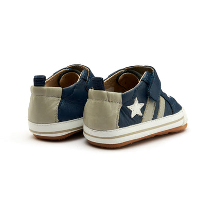 Old Soles 0098RT Wos Baby baby leather shoe in Denim, Gris, and Snow with sporty detail