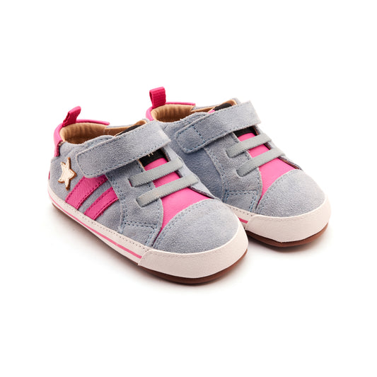 Old Soles 0098RT Wos Baby baby leather shoe in Dusty Blue Suede with sporty detail