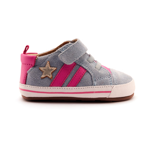 Old Soles 0098RT Wos Baby baby leather shoe in Dusty Blue Suede with sporty detail
