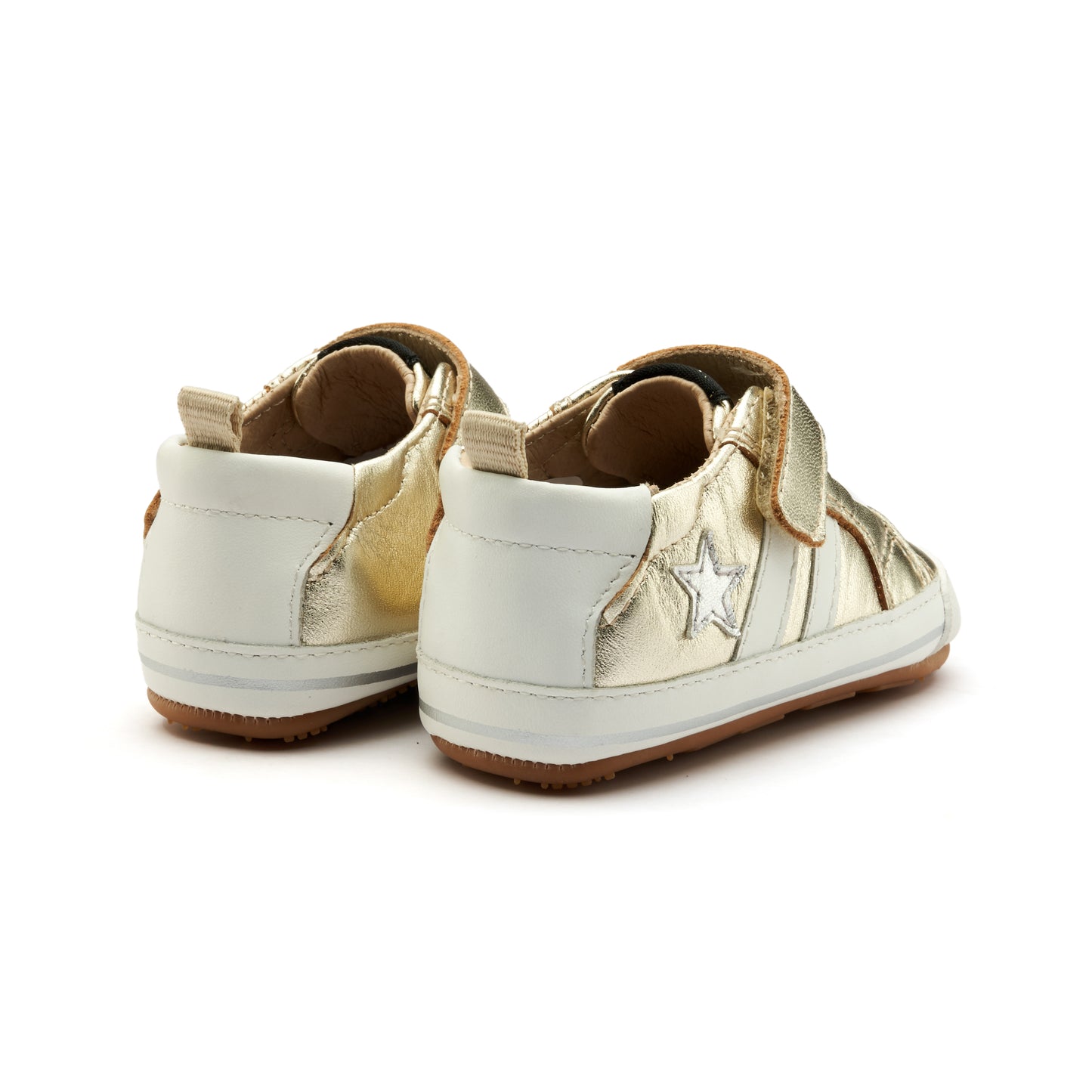 Old Soles 0098RT Wos Baby baby leather shoe in Gold, Snow, and Silver with sporty detail