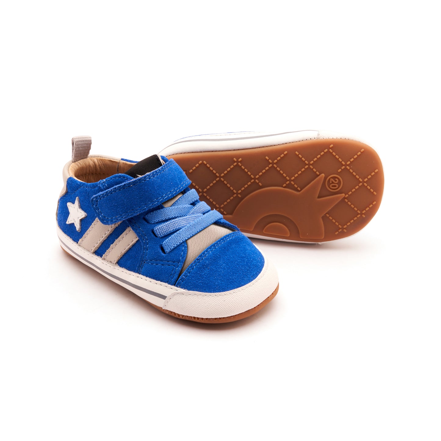 Old Soles 0098RT Wos Baby baby leather shoe in Neon Blue Suede, Snow, and Gris with sporty detail